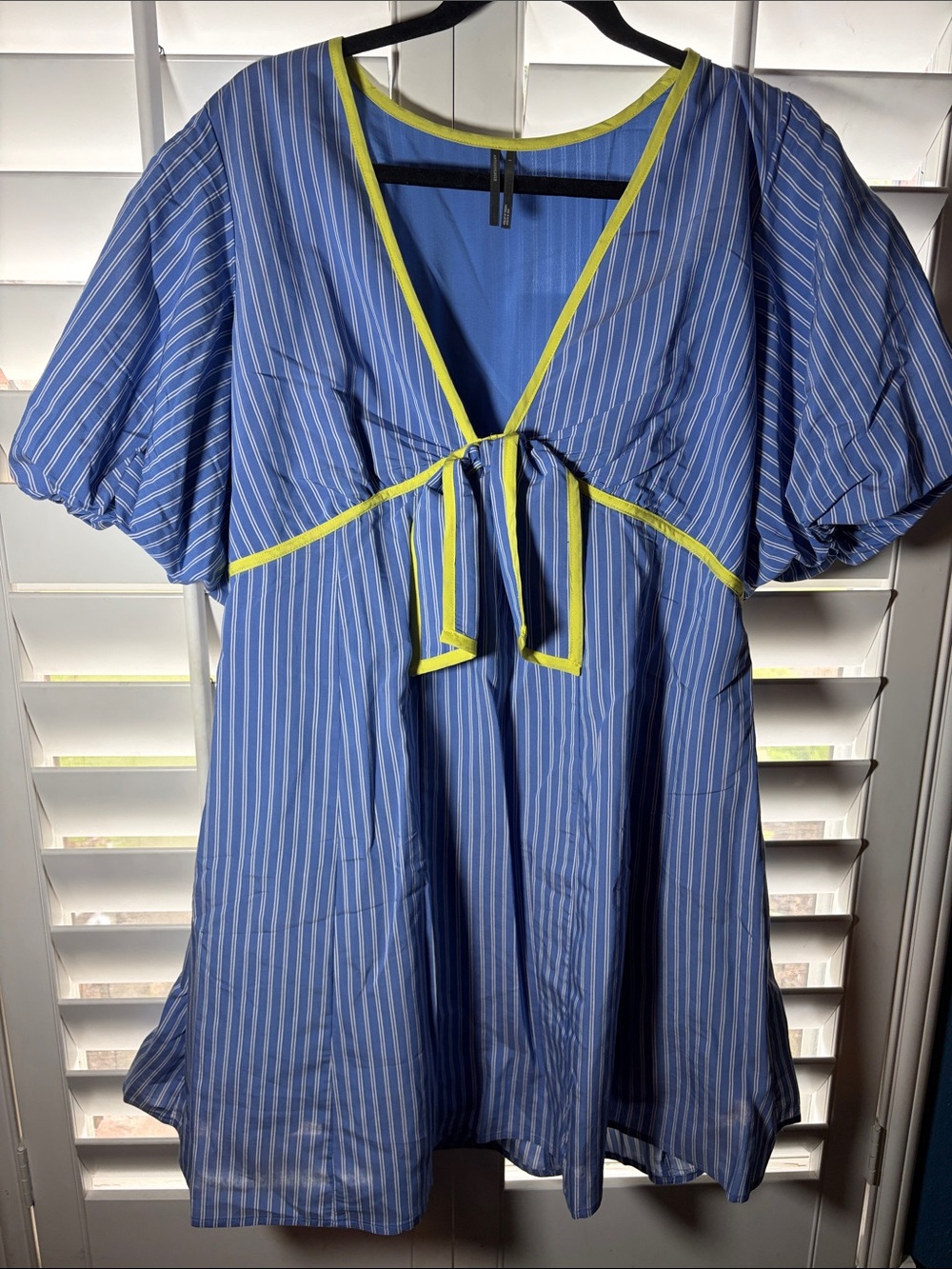 Anthropologie Blue Striped Mini Dress with Yellow Trim